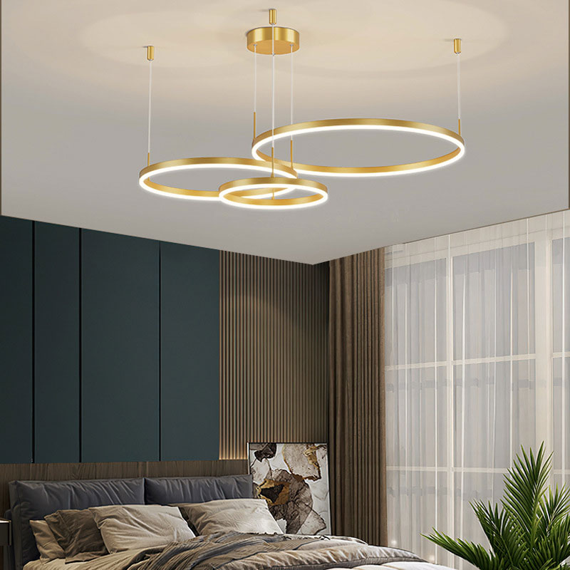 Modern Circular Pendant Light Metal LED Dimmable Black Gold Brown Living Room Dining Room Bedroom Adjustable | Sansoti