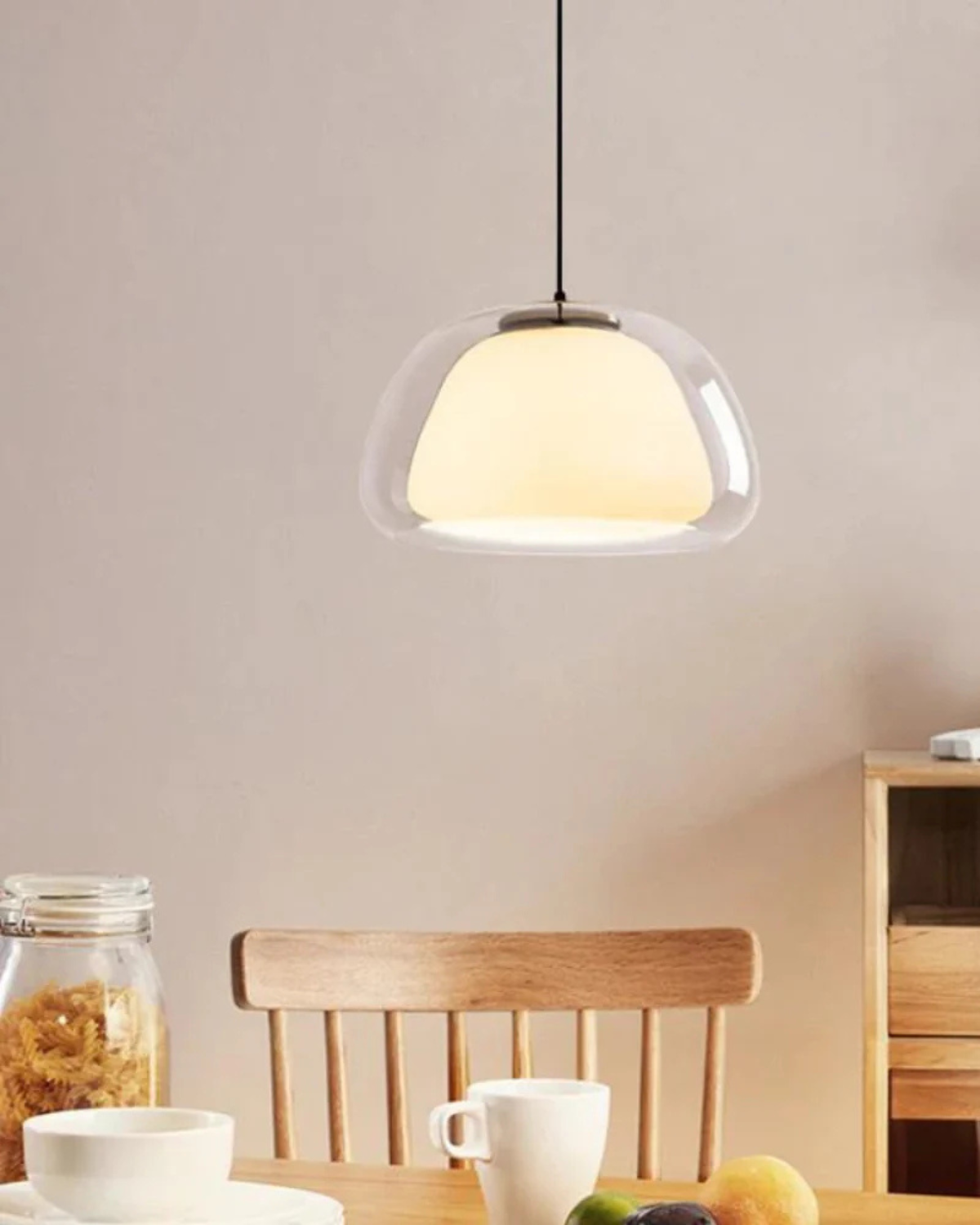 Luxe Glazen Hanglamp Met Mat En Transparant Glas In Minimalistisch Japandi Design | Sansoti