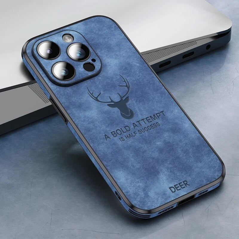 Luxe Wildleren iPhone Hoes Zwart Bruin Donkergroen Lichtblauw Beschermhoes met Shockabsorptie Camerabescherming | Sansoti