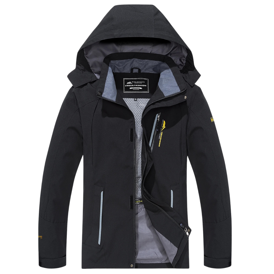 Veste d’extérieur imperméable pour hommes en polyester avec capuche amovible et plusieurs poches pour randonnée, trekking et activités de plein air | Sansoti