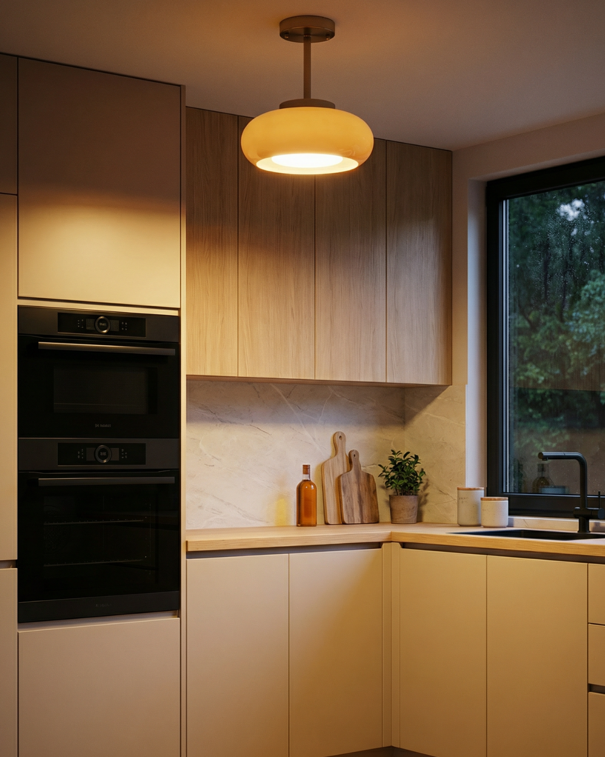 Moderne Deckenleuchte mit goldenem Rahmen und Glasschirm in Amber oder Weiß 3000K warmes Licht | Restfield