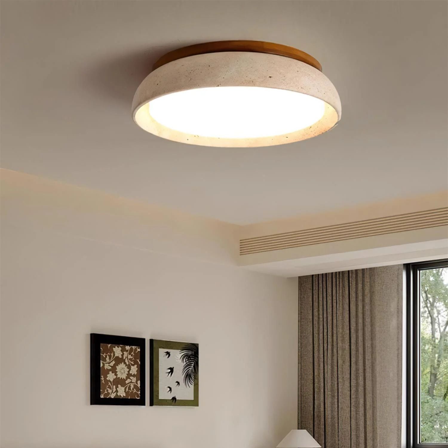 Plafonnier Depiara travertin bois LED 3000K beige éclairage plafond salon chambre hall salle de bain moderne minimaliste | Restfield