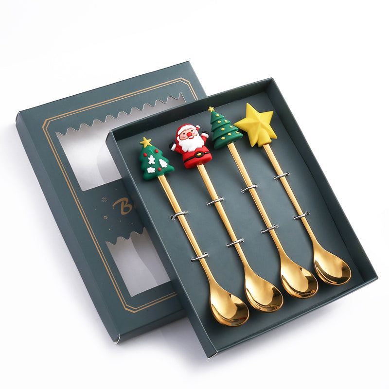 Set de couverts festifs de Noël, cuillère et fourchette en acier inoxydable, or et argent, vaisselle décorative pour table de réveillon | Sansoti