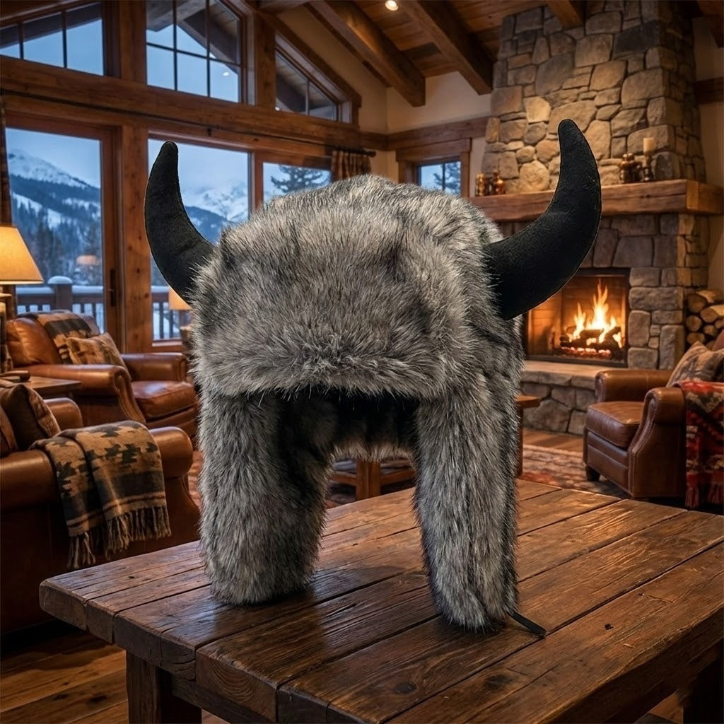 Trapper Hat with Horns and Faux Fur – Warm Unisex Winter Hat for Festivals, Snow, and Outdoor Adventures | Sansoti