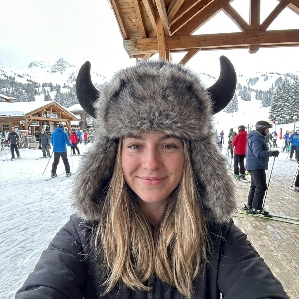 Trapper Hat with Horns and Faux Fur – Warm Unisex Winter Hat for Festivals, Snow, and Outdoor Adventures | Sansoti