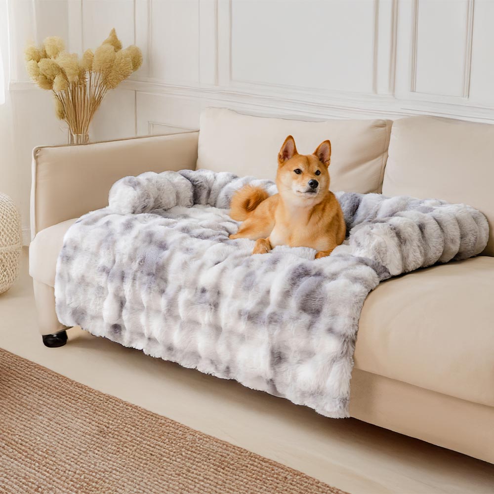 Pluche Hondenmand Sofa Beschermer Huisdiermat Antislip Bodem Wasbaar Comfort Rustplek – Grijs Koffie Tie-Dye | Sansoti