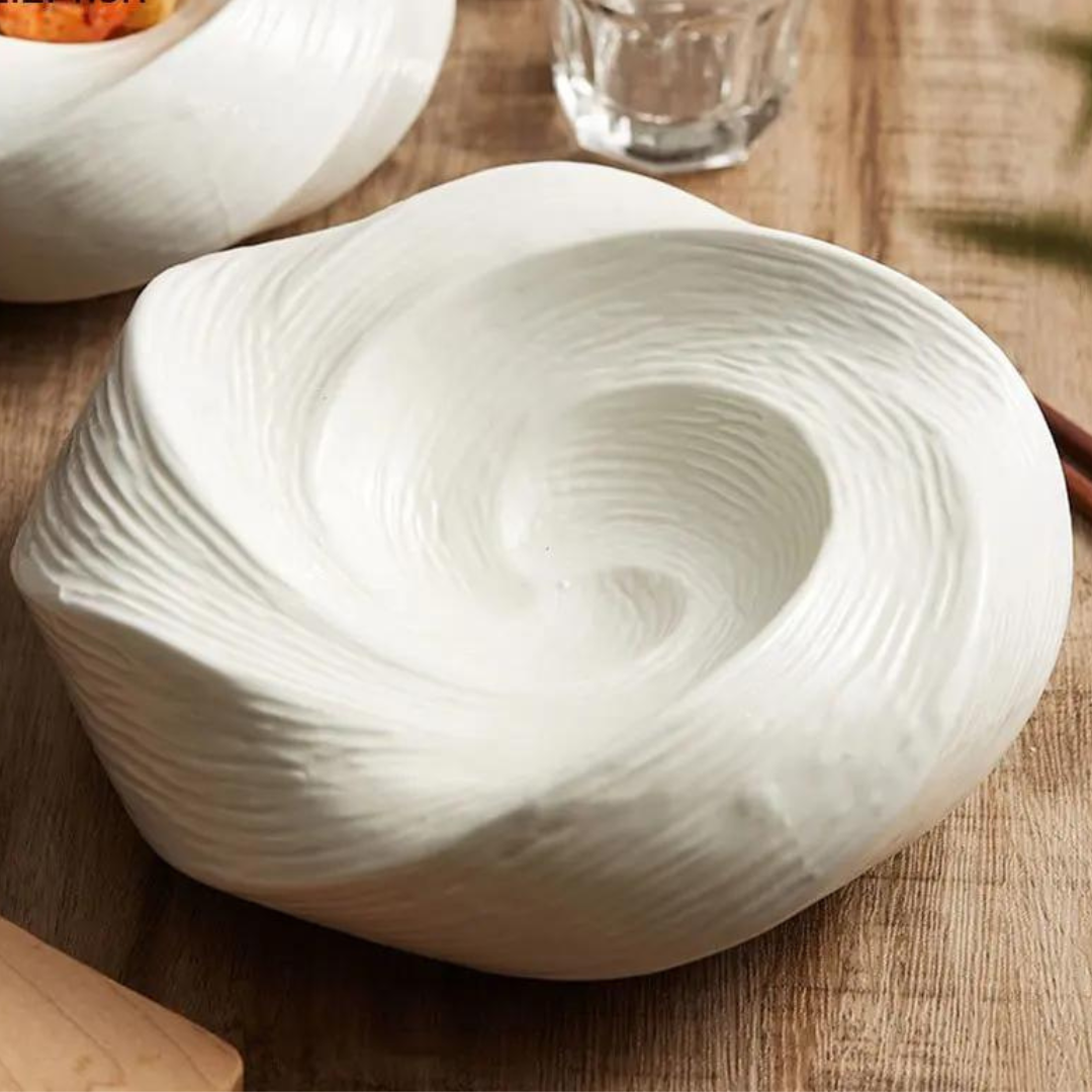 Keramische Kom met Spiraalpatroon – Handgemaakt Servies voor Salades en Pasta | Sansoti