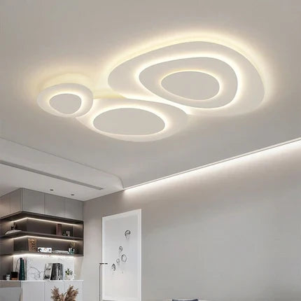 Moderne Plafondlamp Metaal Wit LED 50-110cm Dimbaar Slaapkamer Woonkamer Minimalistische Design Verlichting | Sansoti