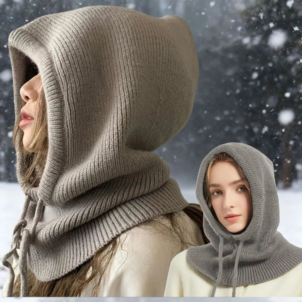 Knitted Hooded Hat with Neck Warmer Adjustable Winter Scarves Balaclava Unisex Winter Accessory Women Men | Sansoti