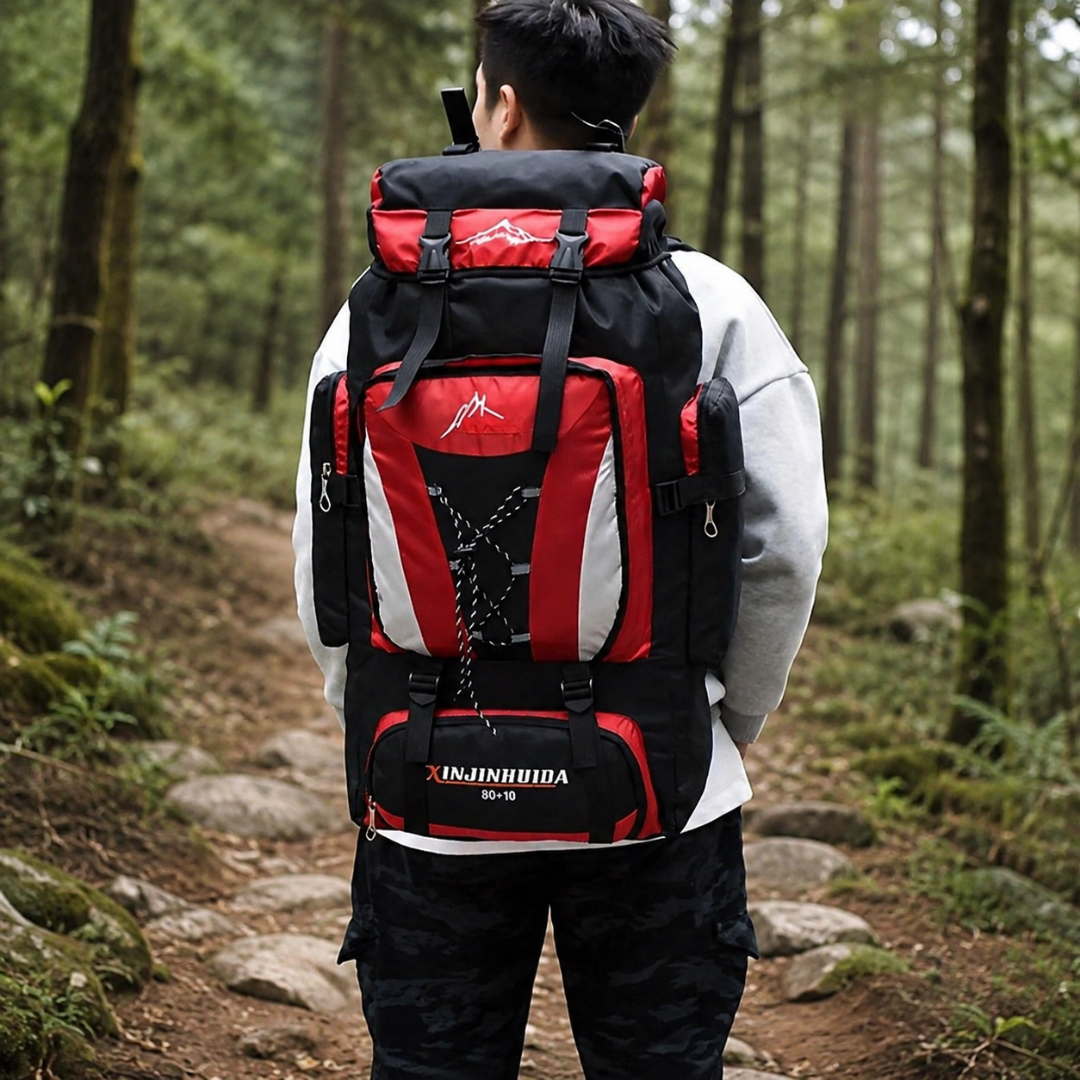 Wanderrucksack 80 Liter aus wasserdichtem Nylon mit Hüftgurt und belüftetem Rückenpanel für Outdoor und Camping | Sansoti