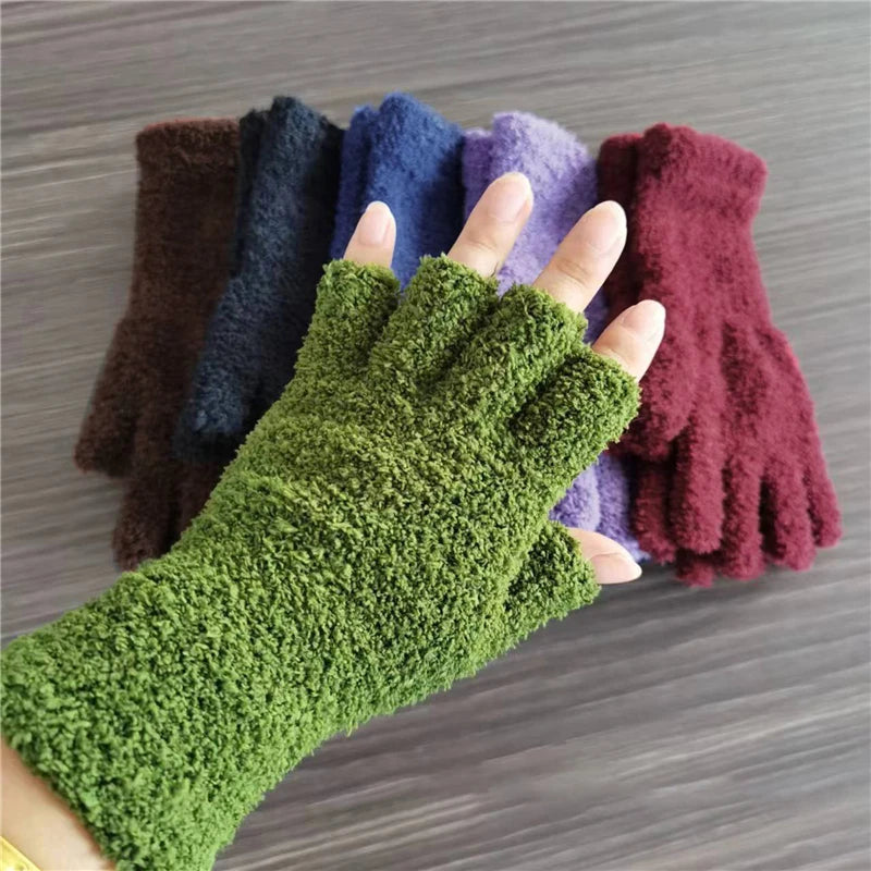Knitted Fingerless Gloves Fleece Half-Finger Unisex Warm Comfortable Autumn Winter Accessory | Sansoti