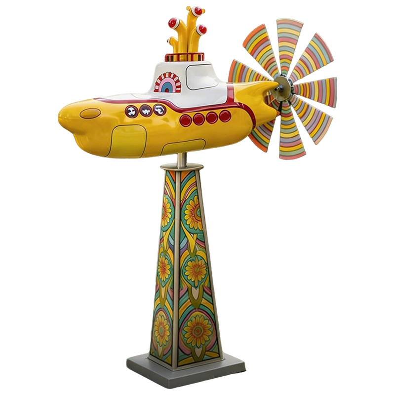 Decoratieve Metalen Windmolen Retro Onderzeeër Tuinspinner 85cm Multicolor | Sansoti