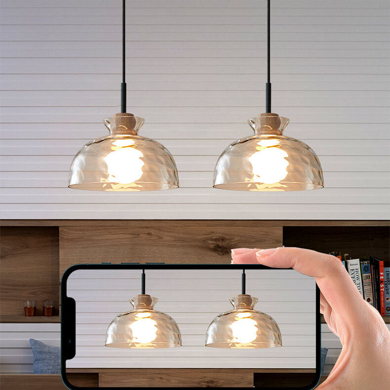 Hanglamp Glas Hout Transparant E26 Woonkamer Slaapkamer Eetkamer Pendellamp Glazen Kap Bell Cone Bowl Industrieel Retro | Sansoti