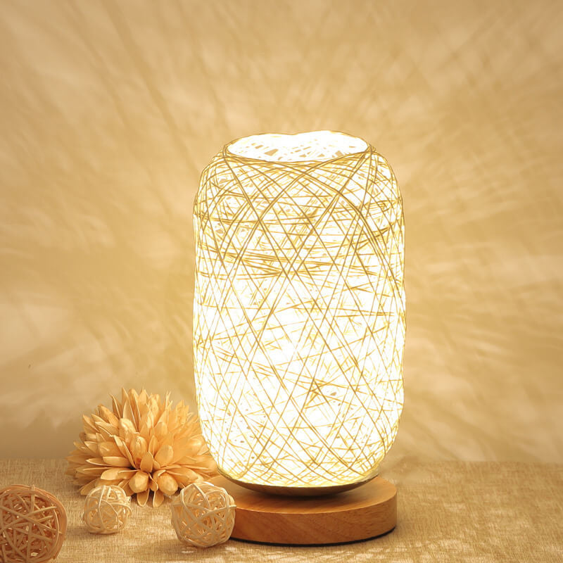 Scandinavische Tafellamp met Natuurlijke Rotan & Houtafwerking Japandi-Stijl | Sansoti