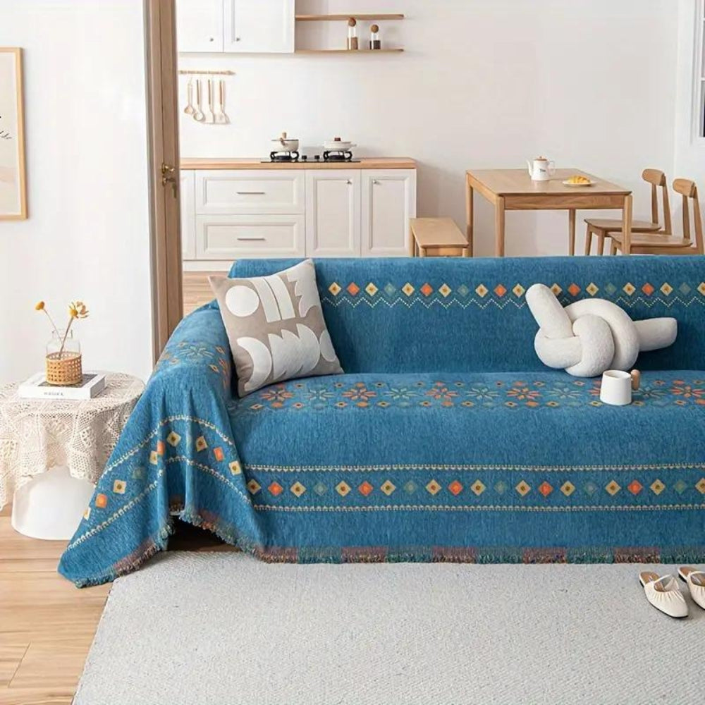 Bohemian bankhoes met anti-slip onderkant – stijlvolle meubelbescherming met kwastdetails | Sansoti