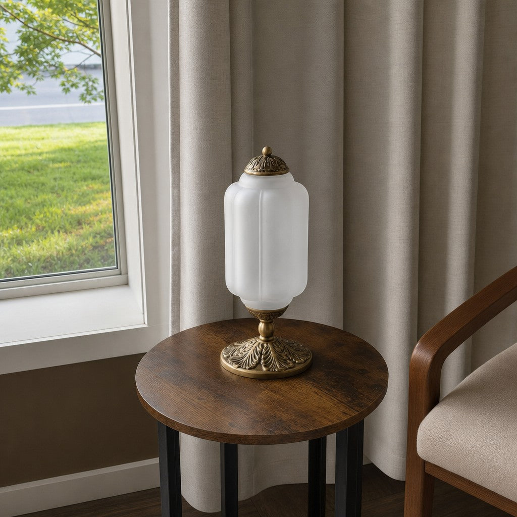 Glazen Tafellamp met Scallop Design Vintage Stijl Slaapkamer Woonkamer Accentverlichting Zwart Messing Matglas | Sansoti