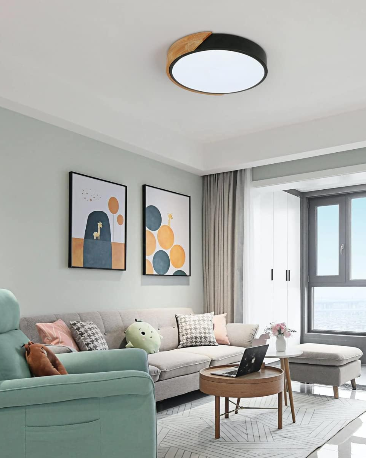 Moderne runde Deckenleuchte mit Holz-Akzent und LED-Beleuchtung – minimalistische Designlampe in 23 30 40 50 und 60 cm | Restfield