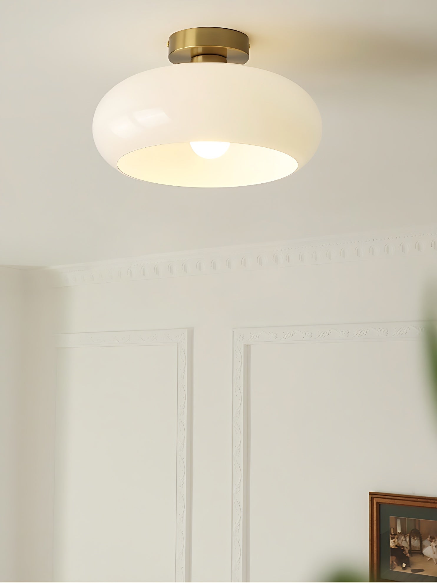 Plafondlamp Glazen Schijf Bauhaus Design Messing of Chroom Oranjegeel of Wit Glas Retro Stijlvolle Verlichting | Sansoti