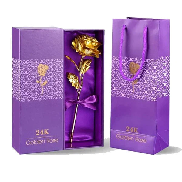 Rose décorative plaquée or 24 carats avec coffret cadeau luxueux pour la décoration intérieure du salon et comme cadeau romantique | Sansoti
