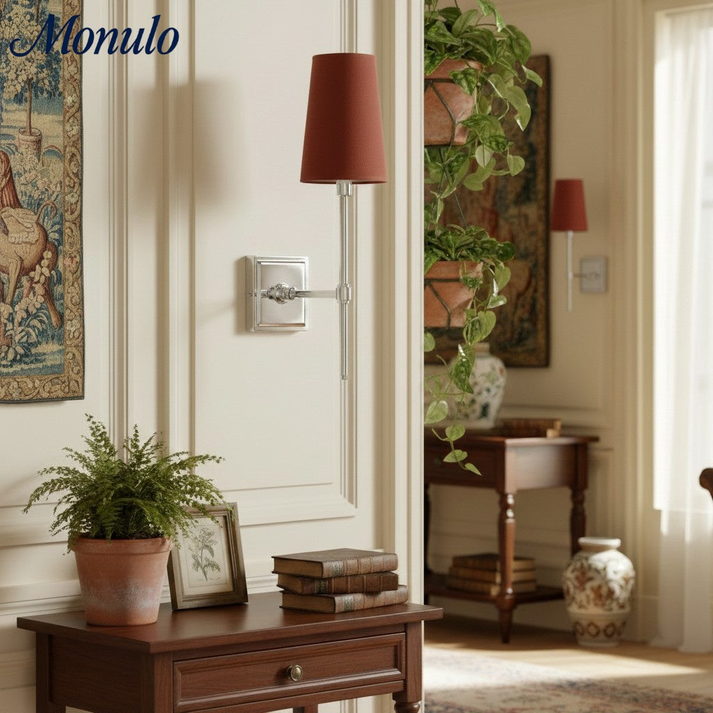 Wandlamp met linnen kap - retro metalen wandverlichting voor slaapkamer en gang | Sansoti