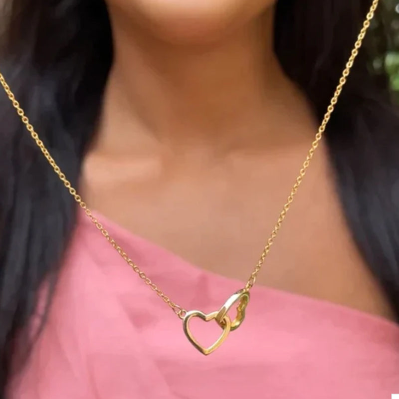 Hartvormige Ketting Twee Harten Titanium Staal Vrouwen Romantisch Sieraad Goud Zilver Rosé Geschenkdoos | Sansoti
