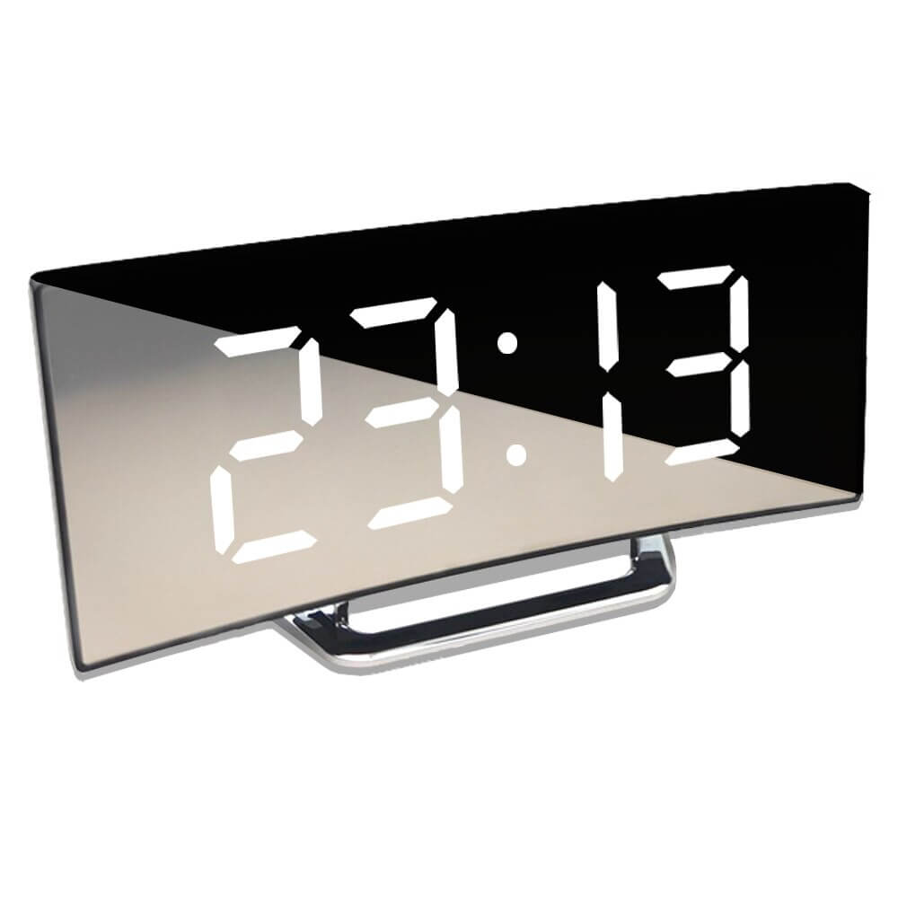 Moderne gebogen led wekkerklok met dimbare digitale display en snoozefunctie voor slaapkamer en bureau | Sansoti