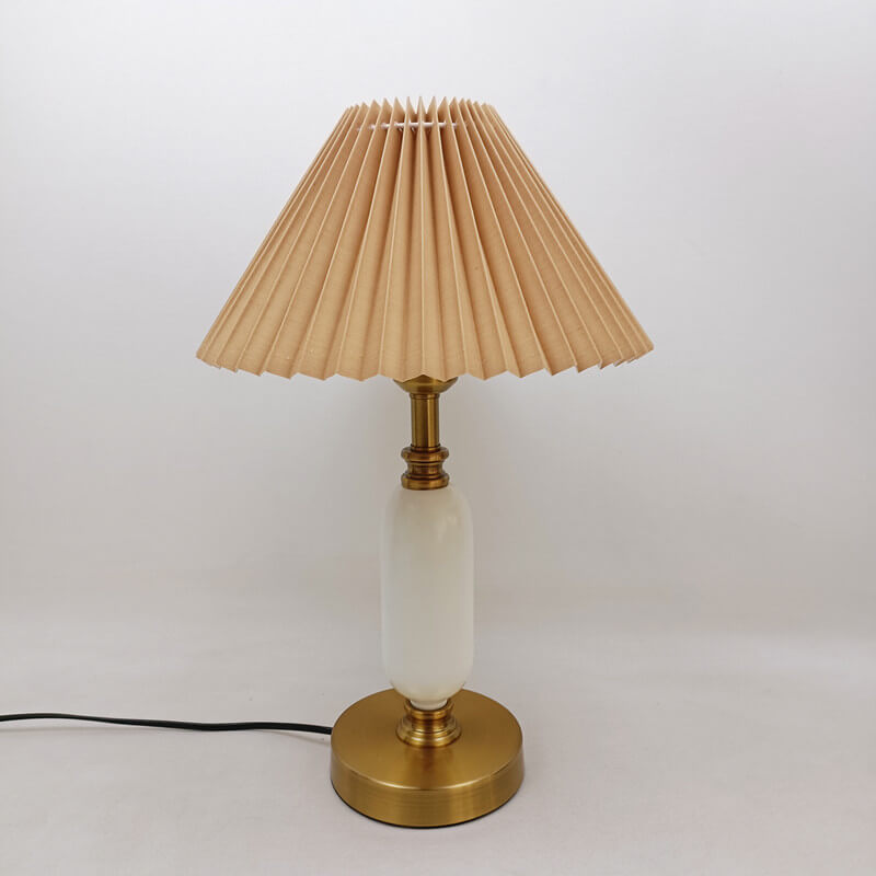 Tafellamp Geplooide Kap Metaal Goud Zwart Wit 28x46cm E12 Slaapkamer Woonkamer Retro | Sansoti