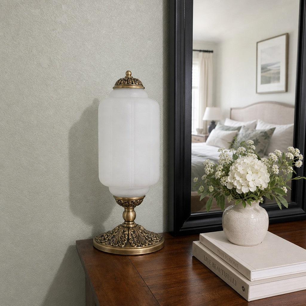 Glazen Tafellamp met Scallop Design Vintage Stijl Slaapkamer Woonkamer Accentverlichting Zwart Messing Matglas | Sansoti