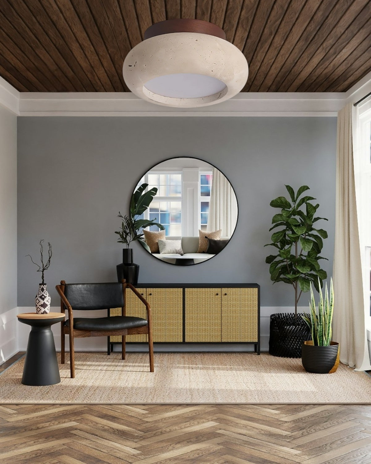 Plafondlamp acryl natuurtinten walnoot beige woonkamer slaapkamer gang warm licht diffuus elegant Scandinavisch design modern minimalisme interieur verlichting | Sansoti