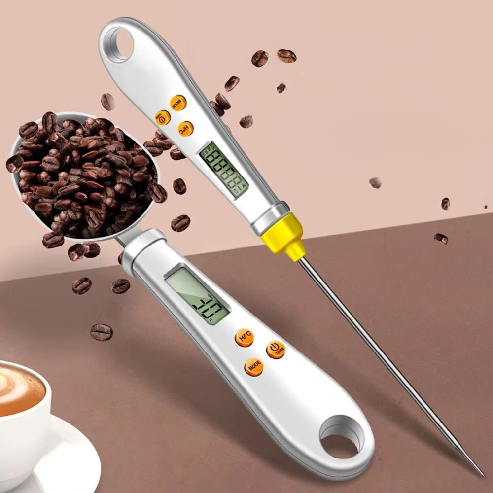 Cuillère-balance de cuisine numérique de précision 500 g avec thermomètre, blanche et noire, pour cuisiner, pâtisser et mesurer | Sansoti