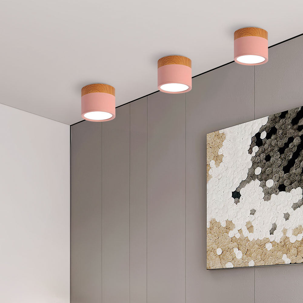 Cylinder kleine Deckenleuchte LED Holz modern Decke Flur Wohnzimmer kompakt Design | Restfield