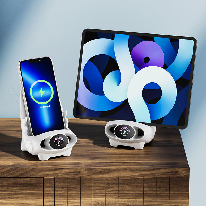 Chargeur de téléphone sans fil avec support en forme de chaise, amplificateur de son, fonction de support, recharge de smartphone, support de bureau | Sansoti