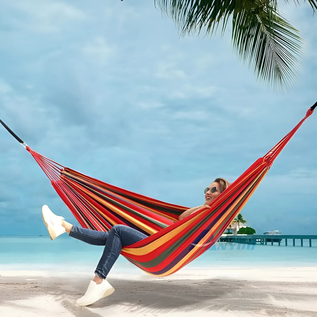 Draagbare Katoenen Hangmat 200kg Draagvermogen Met Opbergtas Voor Tuin Balkon Camping Outdoor Ontspanning | Sansoti