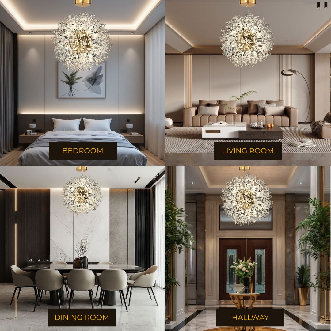 Lustre moderne en cristal pissenlit avec LED G9 et finition métal de luxe | Restfield