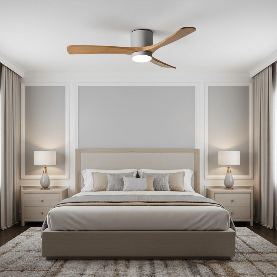 Deckenventilator mit LED-Beleuchtung und Holzflügeln – skandinavisches Design | Restfield