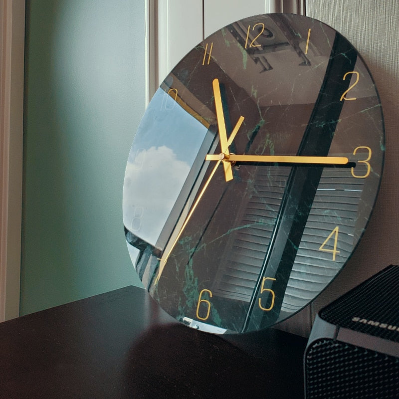 Glass Wall Clock with Artistic Design 30-35 cm Scandinavian Timekeeping Modern Living Room Decoration Kitchen | Sansoti