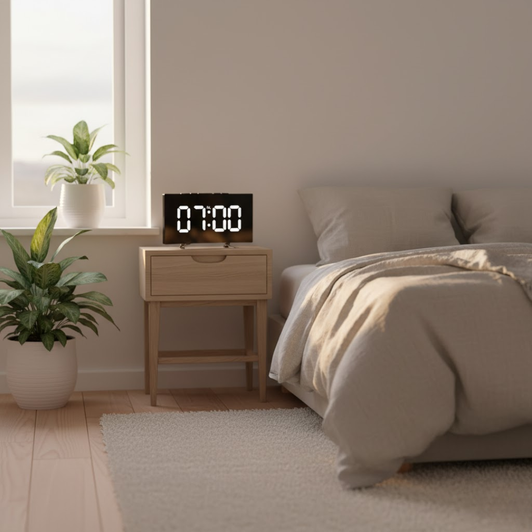 Digitale LED Wekker met Gebogen Display – Automatische Lichtregeling & Groot Scherm | Sansoti