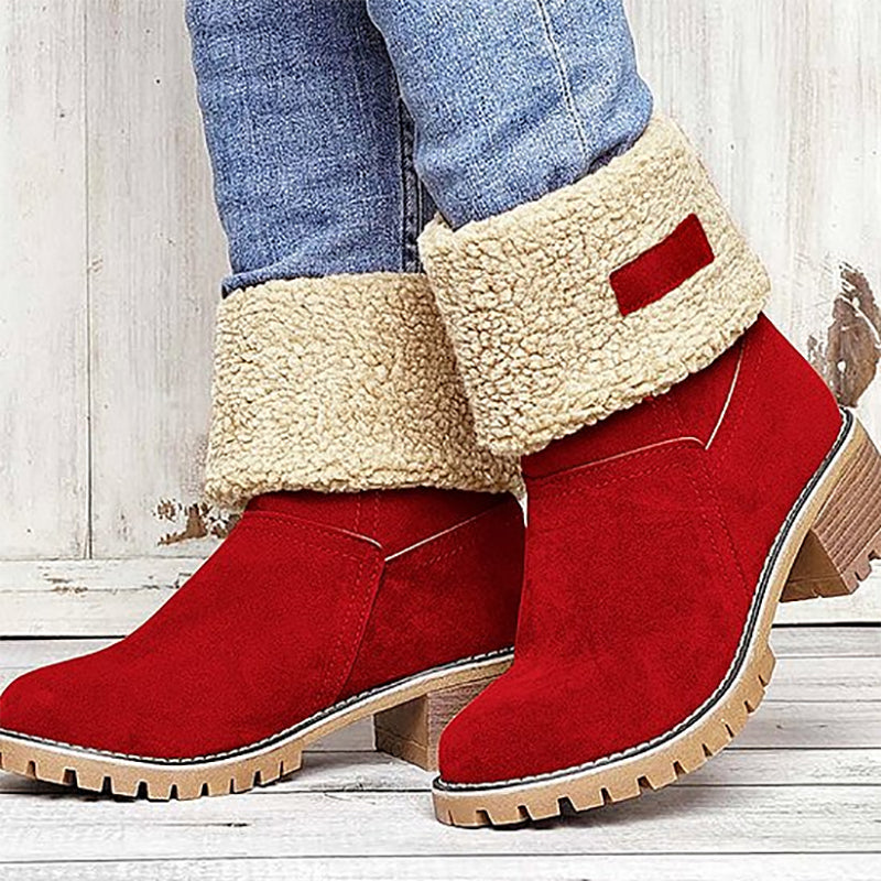 Winterlaarzen Dames met Lage Blokhak Comfortabel Antislip Warme Voering Stretch Zwart Groen Rood Elegante Laarzen | Sansoti