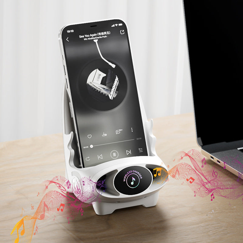 Chargeur de téléphone sans fil avec support en forme de chaise, amplificateur de son, fonction de support, recharge de smartphone, support de bureau | Sansoti