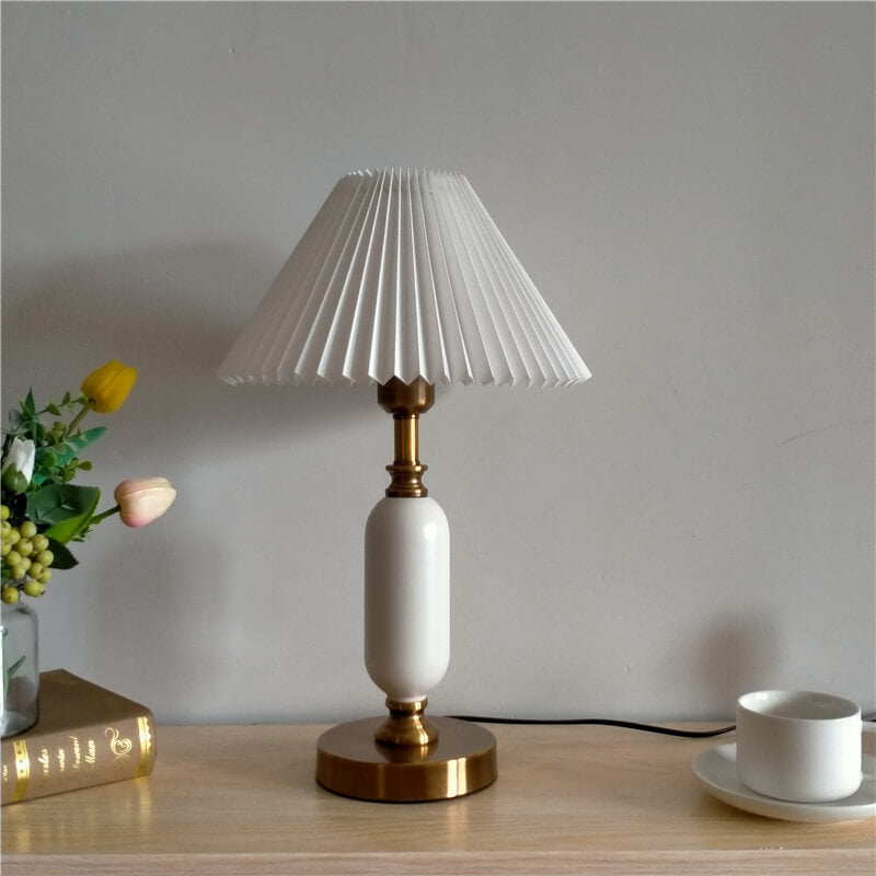 Tafellamp Geplooide Kap Metaal Goud Zwart Wit 28x46cm E12 Slaapkamer Woonkamer Retro | Sansoti