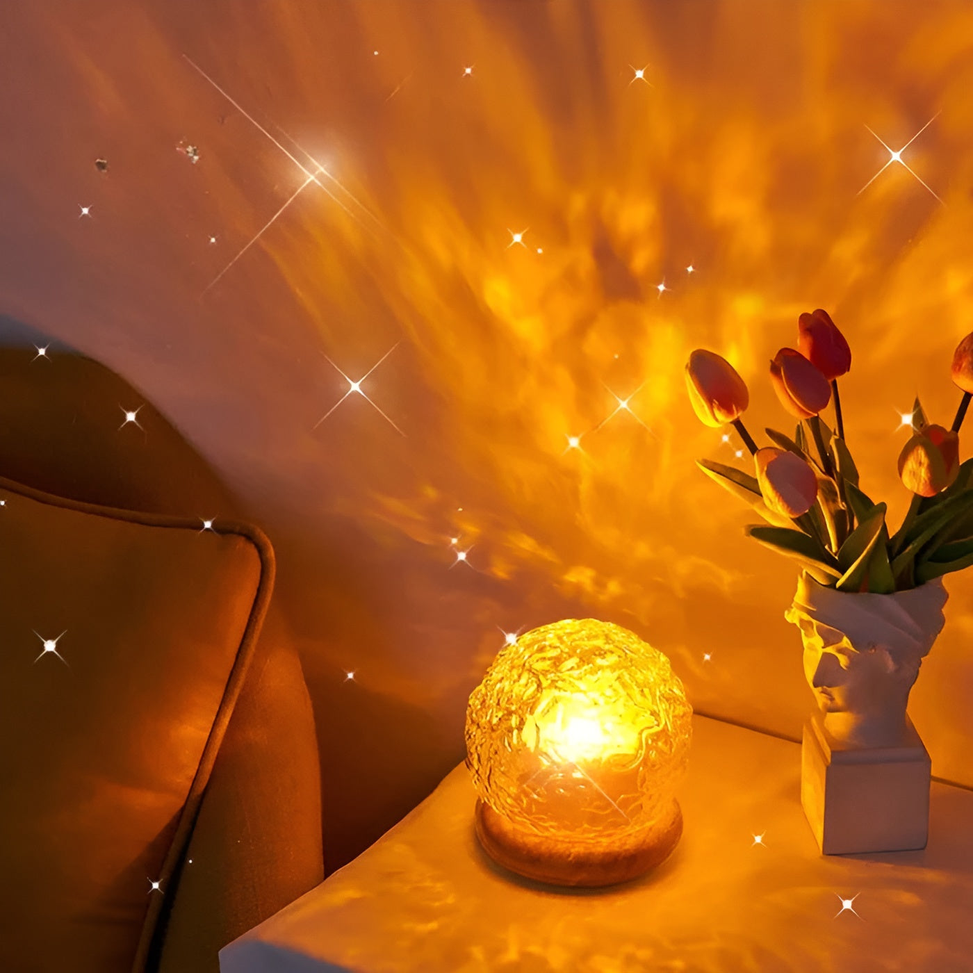 Lampe projecteur Projection d'ondes 360° Pivotante Dimmable USB Chambre Éclairage d'ambiance Boule de cristal Mur Plafond | Restfield