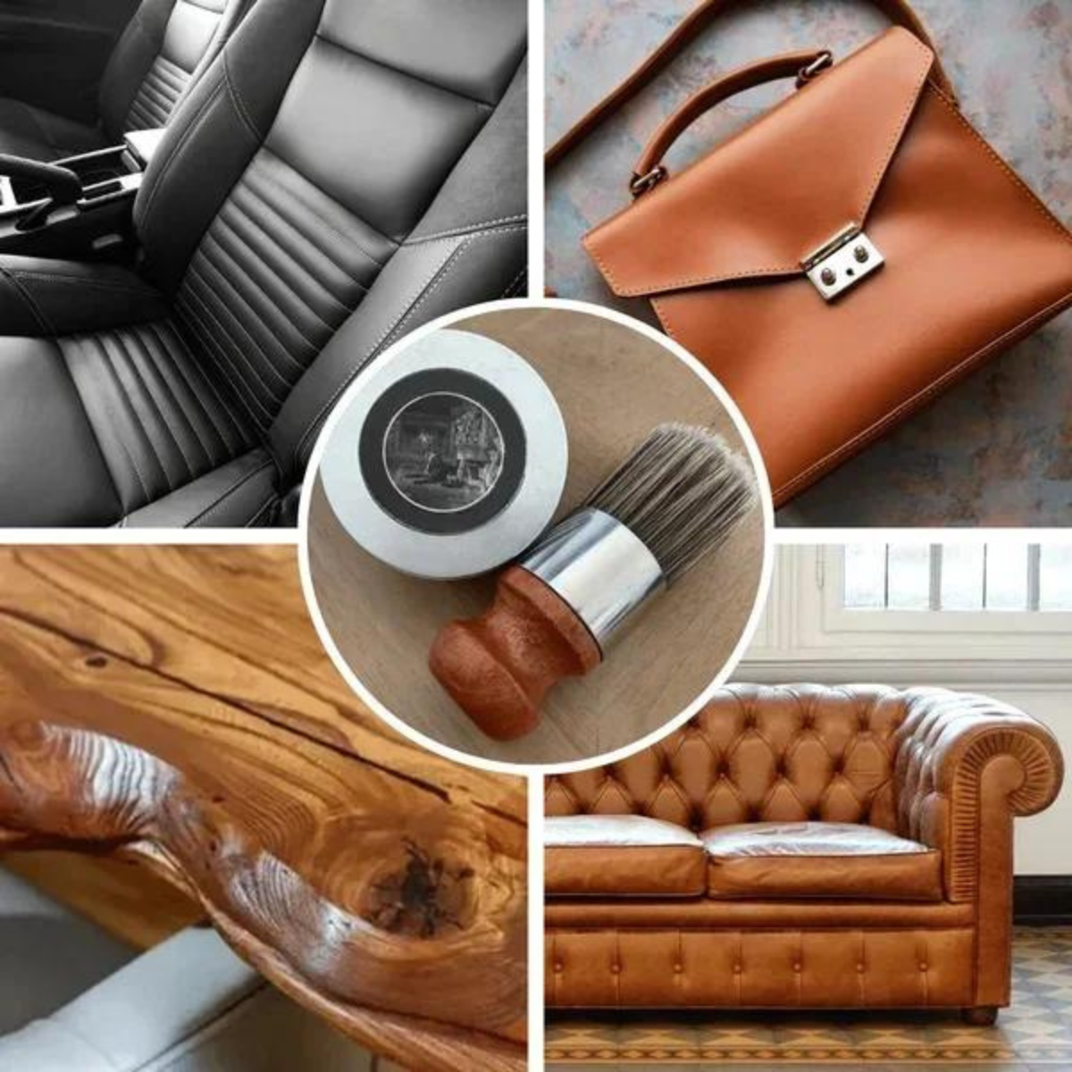 Lederverzorging Balsem met Houten Borstel Natuurlijke Formule voor Sofa Bank Autostoel Tas Jas | Sansoti