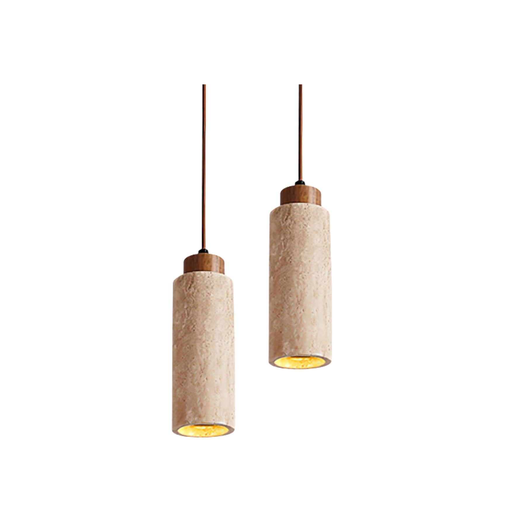 Hängelampe Travertin Zylinder Holz LED Beige Esstisch Wohnzimmer Naturstein Minimalistisches Design Beleuchtung Japandi Interieur | Restfield