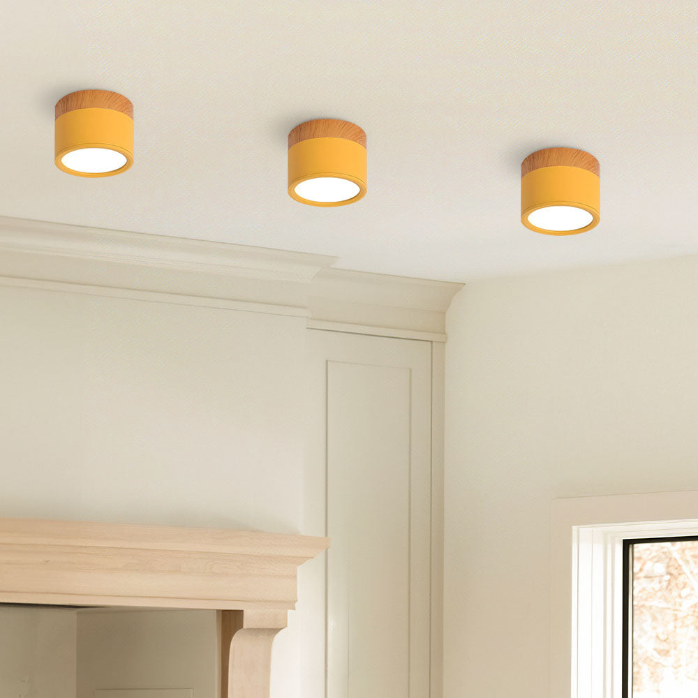 Cylinder kleine Deckenleuchte LED Holz modern Decke Flur Wohnzimmer kompakt Design | Restfield