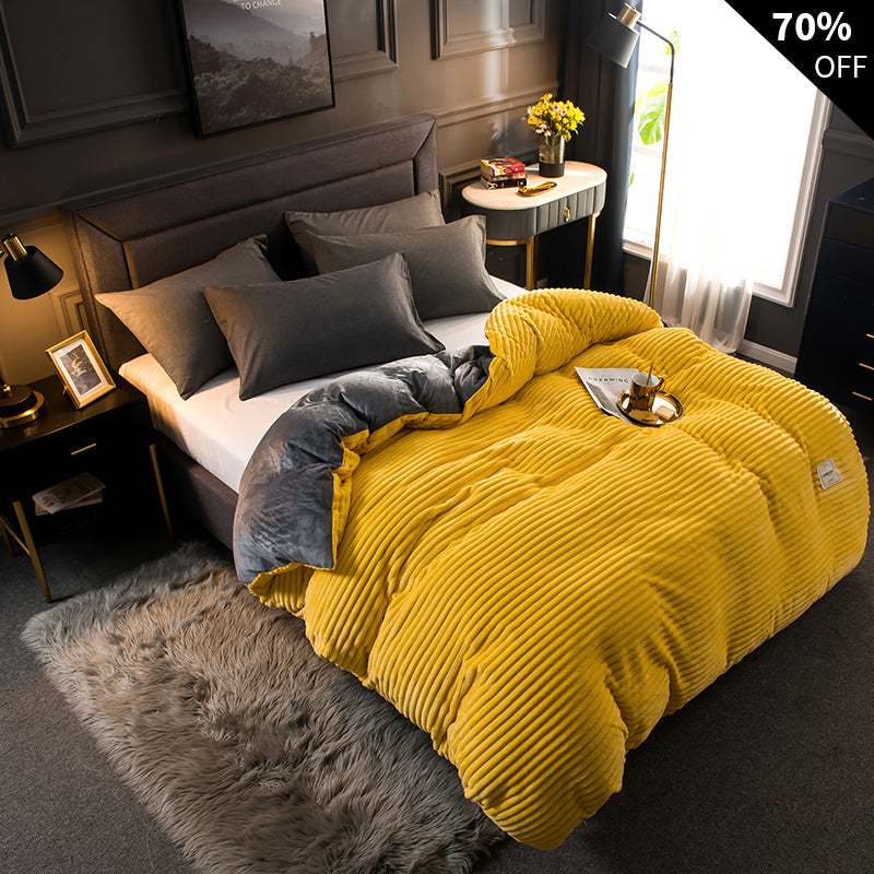 Beidseitig warmes Fleece-Bettwäsche-Set mit Kissenbezug, waschbare samtige Bettwäsche, luxuriöse Winterdecke, komfortabel | Sansoti