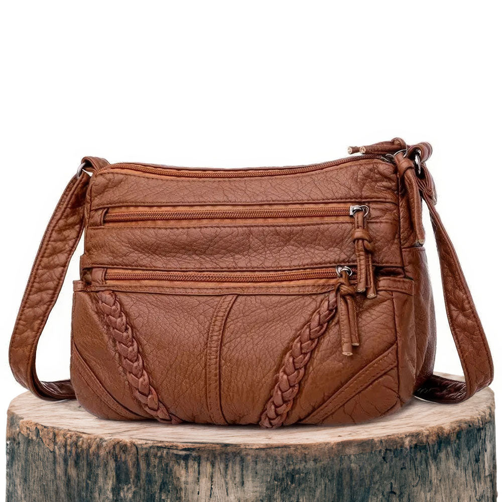 Schoudertas met Verstelbare Riem en Magnetische Sluiting Dames Handtas Crossbody Tas Bruin Zwart Kunstleer | Sansoti