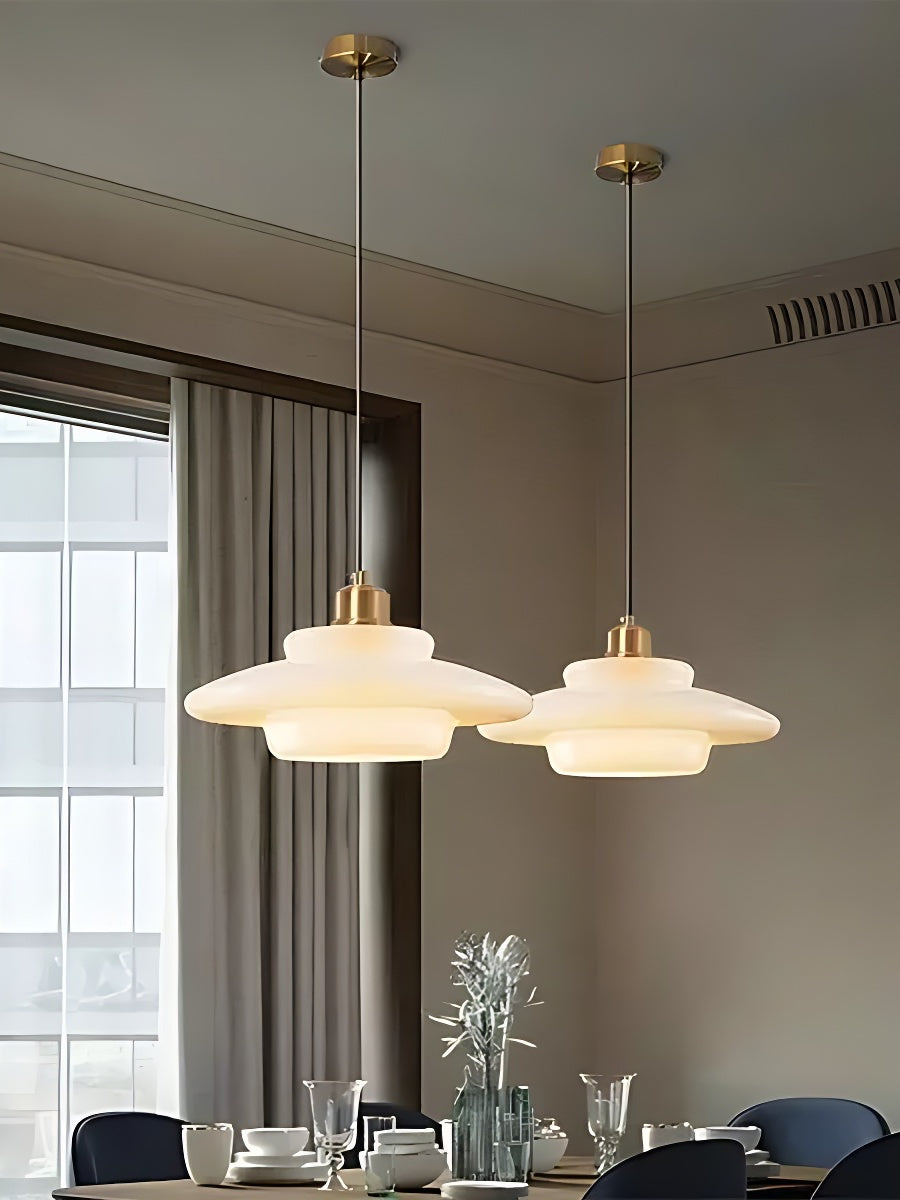 Glazen Hanglamp met Gelaagd Design – Melkwit Matglas voor Eetkamer en Woonkamer | Sansoti