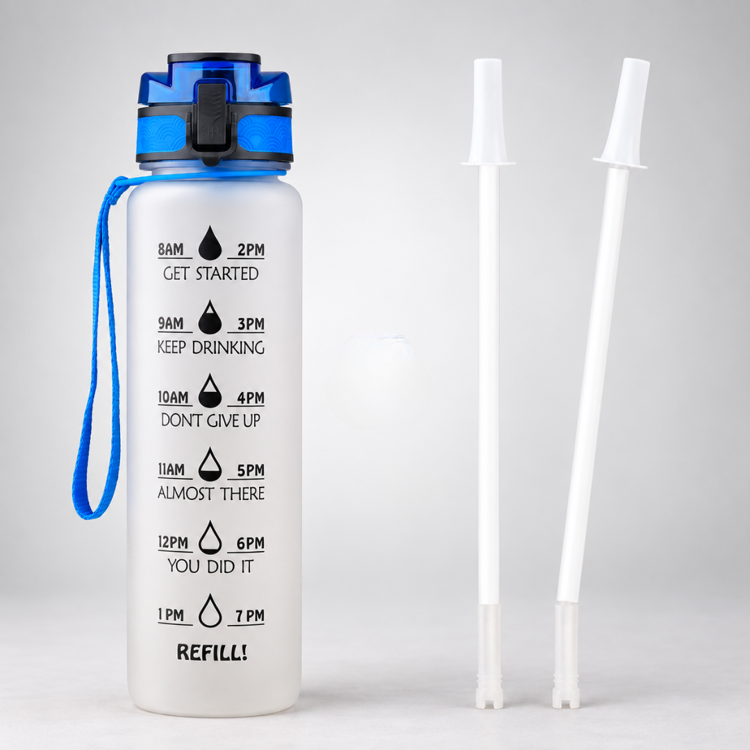 Trinkflasche mit Zeitmarkierungen 1000ml, Motivation zur Flüssigkeitsaufnahme, BPA-frei, Sport, Fitness, Flüssigkeitsversorgung, Zeitplan, täglich | Sansoti