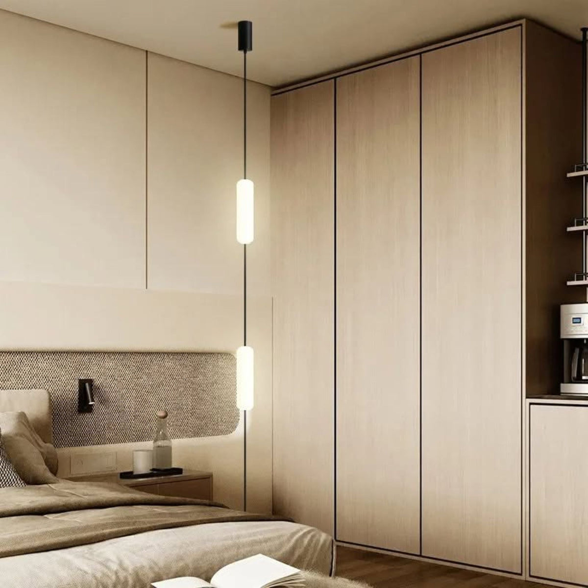 Vertikale LED-Stehleuchte vom Boden bis zur Decke mit architektonischem Lichtdesign, modernes Interieur, stimmungsvolles warmweißes Licht | Sansoti
