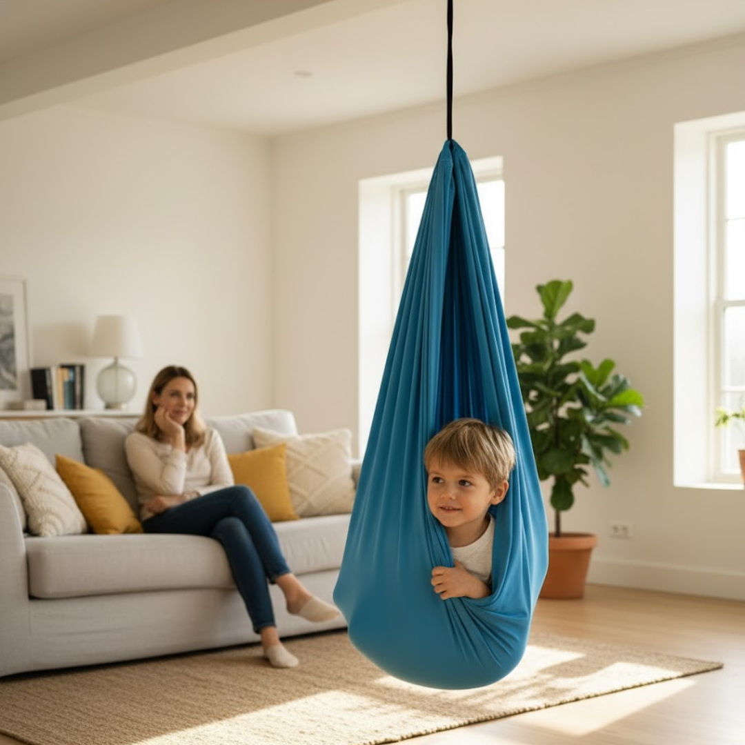 Sensorische Schaukel Hängematte Kinder Elastischer Stoff Blau Grau Rot Lila 100x280 150x280cm | Restfield